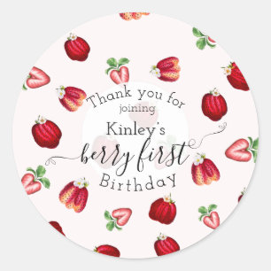 Pegatina Redonda Berry First Birthday Wild Strawberry Shortcake