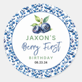 Pegatina Redonda Berry First Blueberry Primer Fiesta de cumpleaños