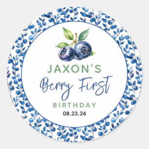 Pegatina Redonda Berry First Blueberry Primer Fiesta de cumpleaños