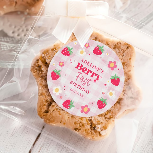 Pegatina Redonda Berry First Cute 1st Birthday Strawberry (Subido por el creador)
