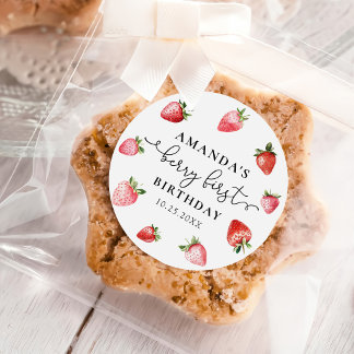 Pegatina Redonda Berry First Cute 1st Birthday Strawberry Classic 