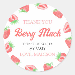 Pegatina Redonda Berry First Strawberry 1er cumpleaños Gracias