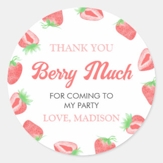 Pegatina Redonda Berry First Strawberry 1er cumpleaños Gracias