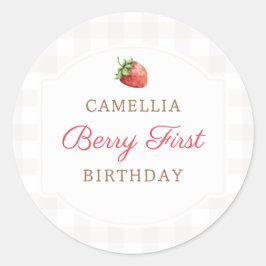 Pegatina Redonda Berry First Strawberry Jam 1er Fiesta de cumpleaño