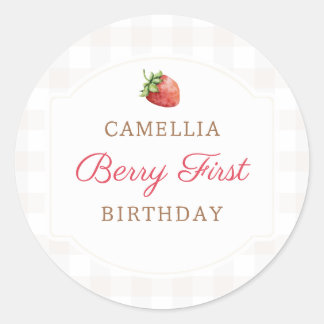 Pegatina Redonda Berry First Strawberry Jam 1er Fiesta de cumpleaño