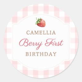 Pegatina Redonda Berry First Strawberry Jam 1er Fiesta de cumpleaño