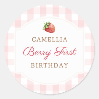 Pegatina Redonda Berry First Strawberry Jam 1er Fiesta de cumpleaño