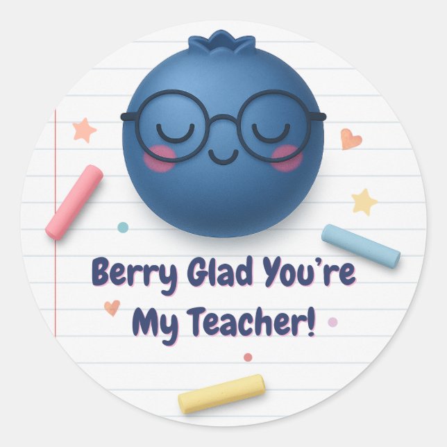 Pegatina Redonda Berry Glad, eres mi profesor. (Anverso)