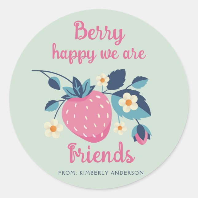 Pegatina Redonda Berry Happy Strawberry (Anverso)