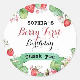 Pegatina Redonda Berry Lovely First Birday