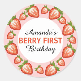Pegatina Redonda Berry primer cumpleaños Berry Chica Strawberry ros