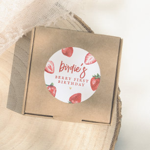 Pegatina Redonda Berry Primer Partido de Cumpleaños de Chica de Fre