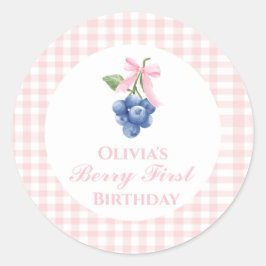 Pegatina Redonda Berry primera cumpleaños de arándano lazo rosa Gin