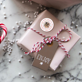 Pegatina Redonda Berry, rojo foliar, Navidades de Felices Fiestas