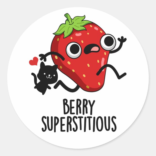 Pegatina Redonda Berry Superstitious Funny Fruit Pun (Anverso)