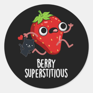 Pegatina Redonda Berry Superstitious Funny Fruit Pun Dark BG