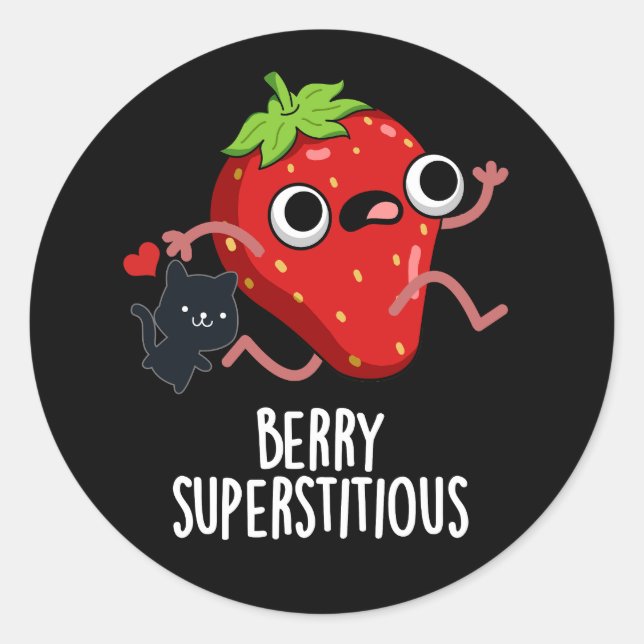 Pegatina Redonda Berry Superstitious Funny Fruit Pun Dark BG (Anverso)