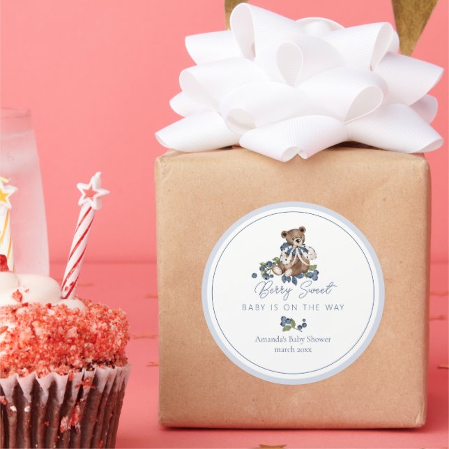 Pegatina Redonda Berry Sweeberry Bear Baby Boy Shower (Fiesta)