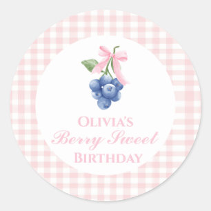 Pegatina Redonda Berry Sweeberry cumpleaños Pink Bow Gingham