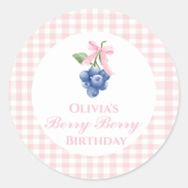 Pegatina Redonda Berry Sweeberry cumpleaños Pink Bow Gingham