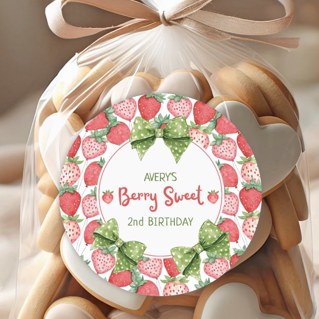 Pegatina Redonda Berry Sweet 2nd Birthday Strawberry Party  (Subido por el creador)