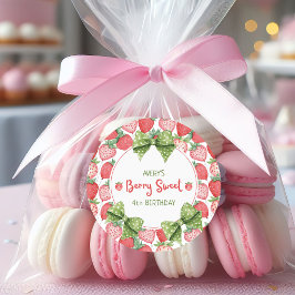 Pegatina Redonda Berry Sweet 4th Birthday Strawberry Party 