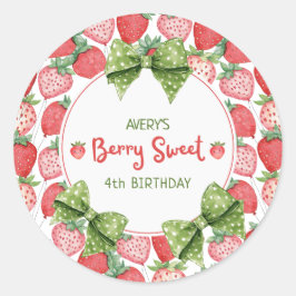 Pegatina Redonda Berry Sweet 4th Birthday Strawberry Party 