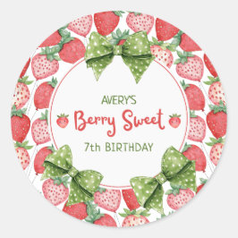 Pegatina Redonda Berry Sweet 7th Birthday Strawberry Party 