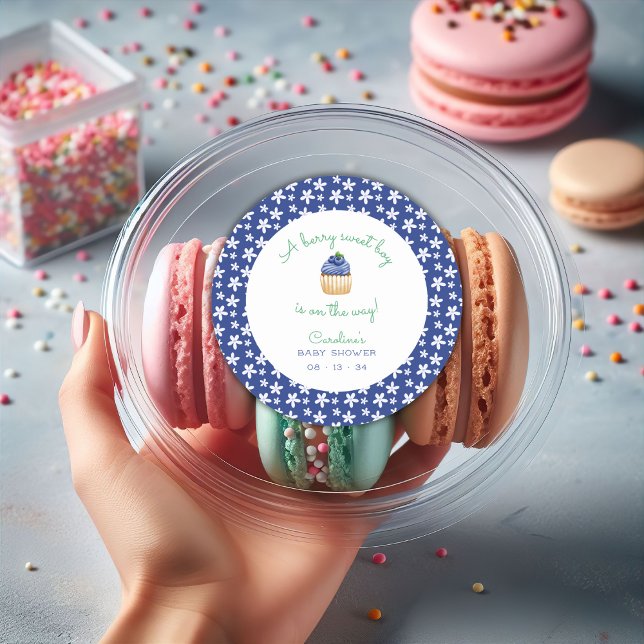 Pegatina Redonda Berry Sweet Baby Boy Shower Blueberry Square (Subido por el creador)