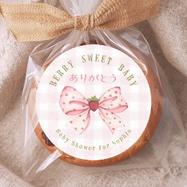 Pegatina Redonda Berry Sweet Baby Coquette Bow Pink Gingham