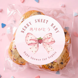 Pegatina Redonda Berry Sweet Baby Coquette Bow Pink Watercolor