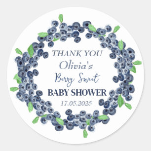Pegatina Redonda Berry Sweet Baby Shower Blueberry Baby Boy