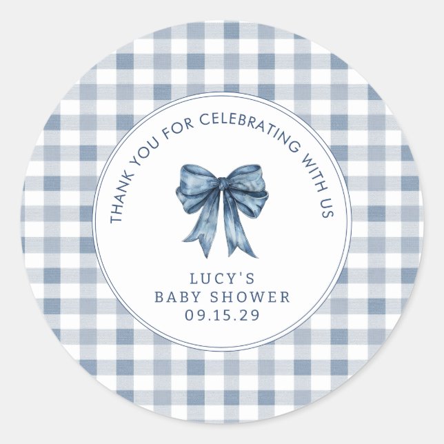 Pegatina Redonda Berry Sweet Baby Shower Blueberry Bow Gracias (Anverso)