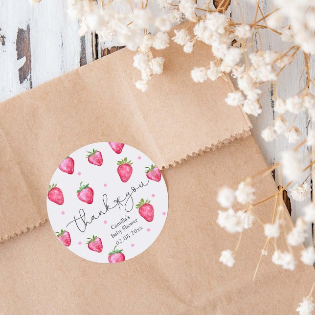 Pegatina Redonda Berry Sweet Baby Shower Strawberry Gracias (Subido por el creador)