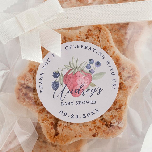 Pegatina Redonda Berry Sweet Baby Shower Wild Berries Gracias (Berry Sweet Baby Shower Wild Berries Thank You Classic Round Sticker)