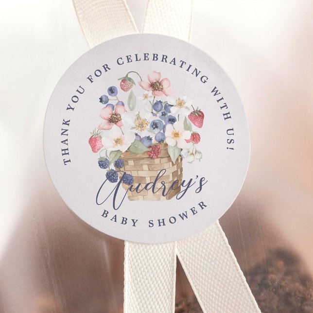 Pegatina Redonda Berry Sweet Baby Shower Wild Berries Gracias (Berry Sweet Baby Shower Wild Berries Thank You Classic Round Sticker)