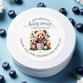 Pegatina Redonda Berry Sweet Baby Shower Wild Berries & Teddy Bear