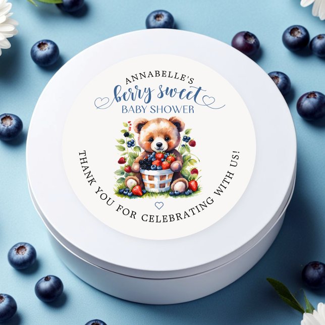 Pegatina Redonda Berry Sweet Baby Shower Wild Berries & Teddy Bear (Subido por el creador)