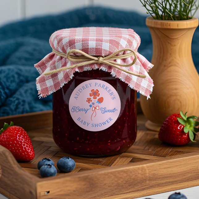 Pegatina Redonda Berry Sweet Berries Floral Monograma Baby Shower (Berry Sweet Berries Floral Monogram Baby Shower Classic Round Sticker)
