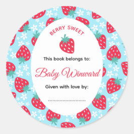 Pegatina Redonda Berry Sweet Blue Strawberry Baby Shower