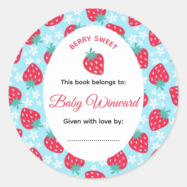 Pegatina Redonda Berry Sweet Blue Strawberry Baby Shower (Anverso)