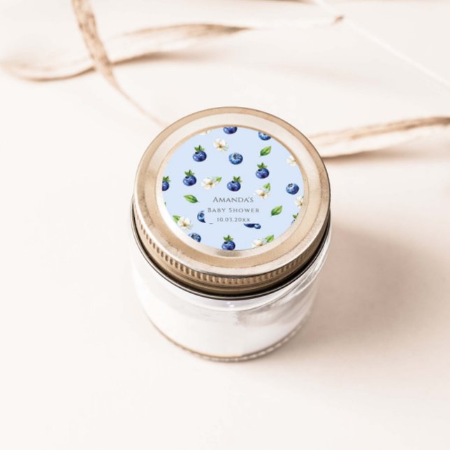Pegatina Redonda Berry Sweet Blueberry Baby Shower (Subido por el creador)