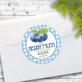Pegatina Redonda Berry Sweet Blueberry Birthday Party Gracias
