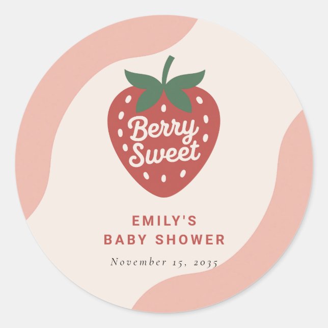 Pegatina Redonda Berry Sweet Cute Baby Shower (Anverso)