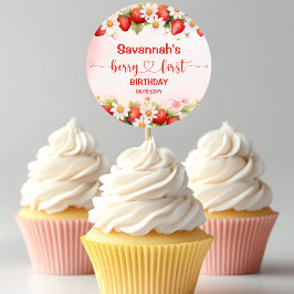 Pegatina Redonda Berry Sweet First Birthday