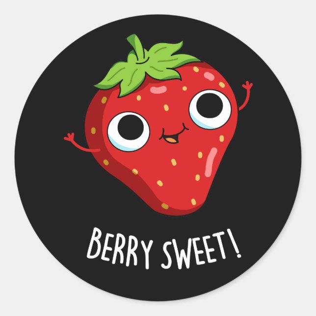 Pegatina Redonda Berry Sweet Funny Strawberry Pun Dark BG (Anverso)