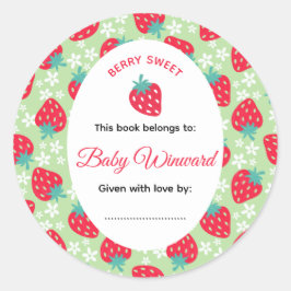 Pegatina Redonda Berry Sweet Green Strawberry Baby Shower