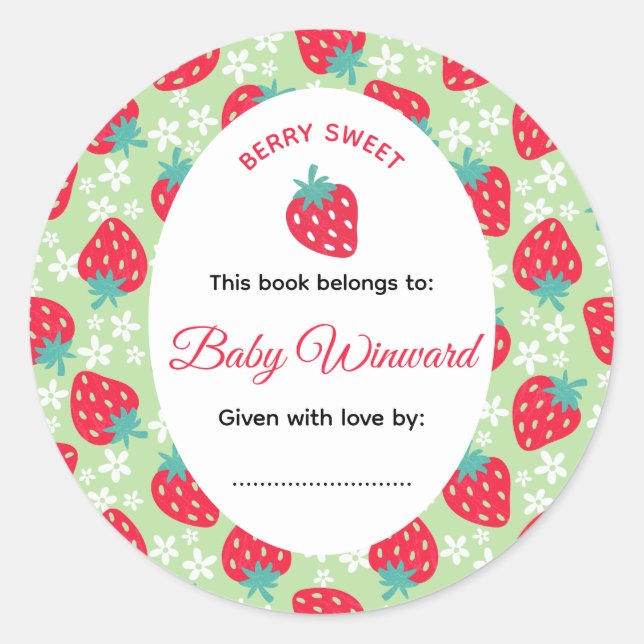 Pegatina Redonda Berry Sweet Green Strawberry Baby Shower (Anverso)