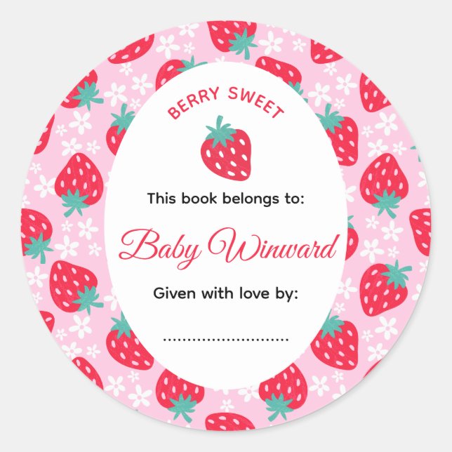 Pegatina Redonda Berry Sweet Pink Strawberry Baby Shower (Anverso)