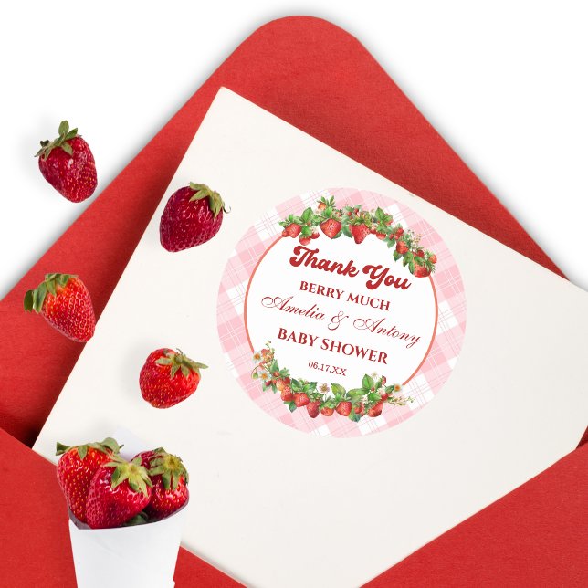Pegatina Redonda Berry Sweet Pink Strawberry Baby Shower Gracias (Subido por el creador)